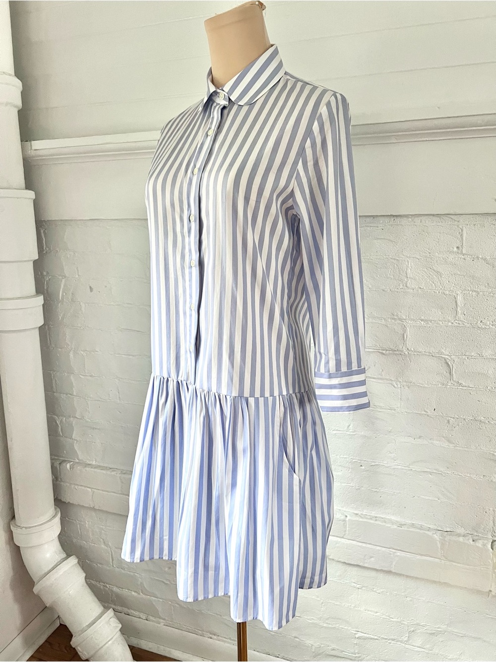 The Shirt Rochelle Behrens Drop Waist Shirtdress Blue White Stripe Size XS - Picture 6 of 13